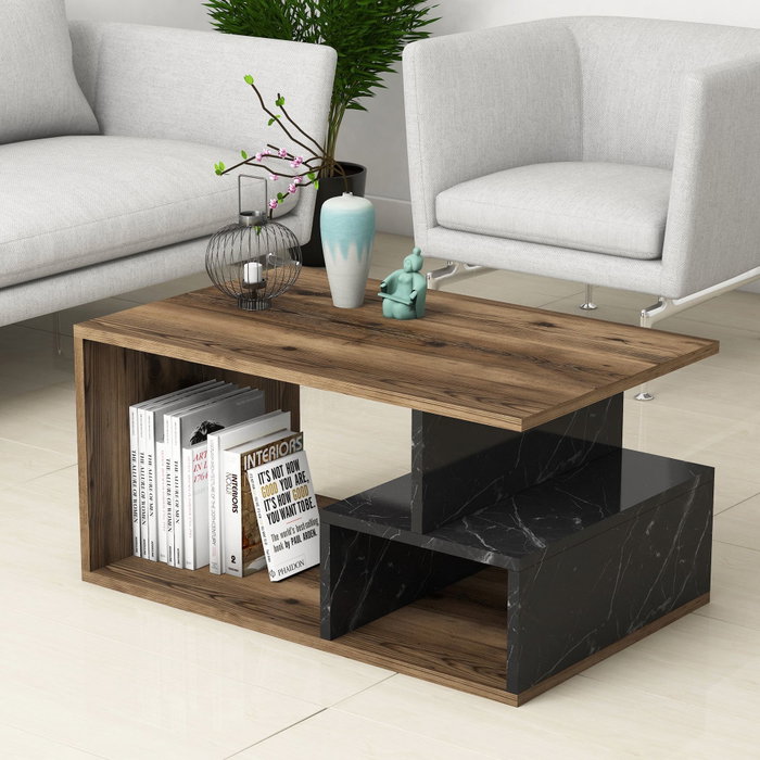 Hanah Home Arte 2040 Mesa de centro Nogal oscuro y mármol negro